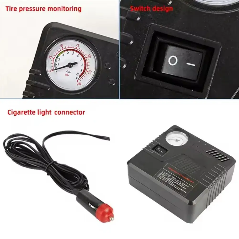 Auto-Notfallluftpumpe, Auto-Reifenfüller, DC 12 V, mit Manometer – Bild 4