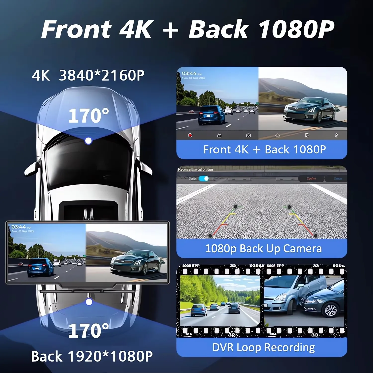 Dashcam 4K 3840*2160P Auto-DVR Carplay Android Auto GPS 5G WIFI Stream – Bild 2