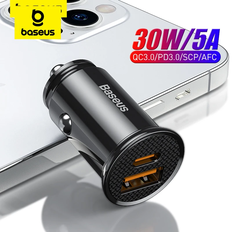 Baseus 30W USB-Autoladegerät Quick Charge 4.0 3.0 FCP SCP USB PD für Xiaomi iPhone 12 13 14 15 Pro