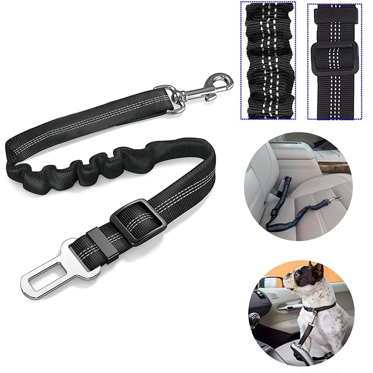 Hunde-Autositzgurt, verstellbares Geschirr für Hunde, Nylon, reflektierende Dämpfung, Elastizität, Auto