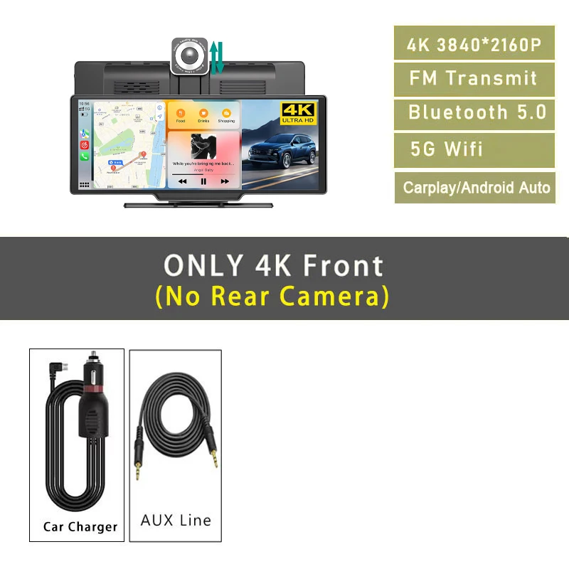 Dashcam 4K 3840*2160P Auto-DVR Carplay Android Auto GPS 5G WIFI Stream Rückspiegel Dashcam Kamera