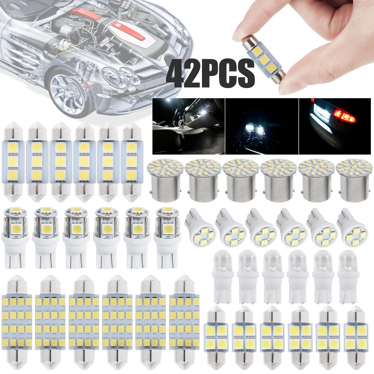 LED Auto Innenbeleuchtung T10 6000 K SMD LED Ersatz Kennzeichen/Lesen Glühbirnen Xenon Weiß Innen (42 Stück)