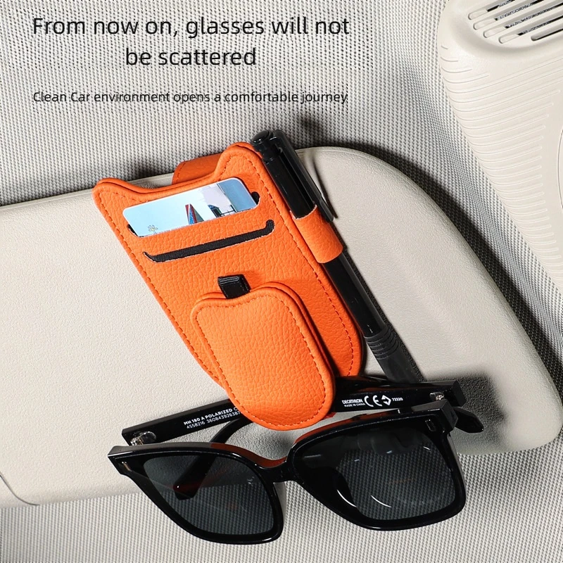 Magnetische Auto Sonnenbrille Halter Sonnenblende Gläser Clip PU Brillen Aufhänger Tragbare Ticket Karte Clip