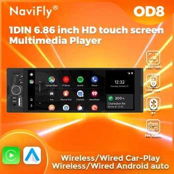NaviFly 6,86'' 1Din Autoradio Multimedia Player MP5 FM Radio Wireless/Wired Carplay Android Auto Auto Stereo 1