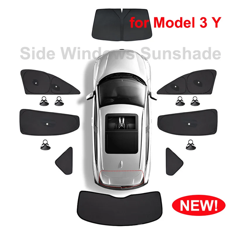 Tesla Model 3 Y Juniper Highland 2025-2021 2026 Auto-Seitenfenster-Sonnenschutz mit Saugnäpfen für Vorder