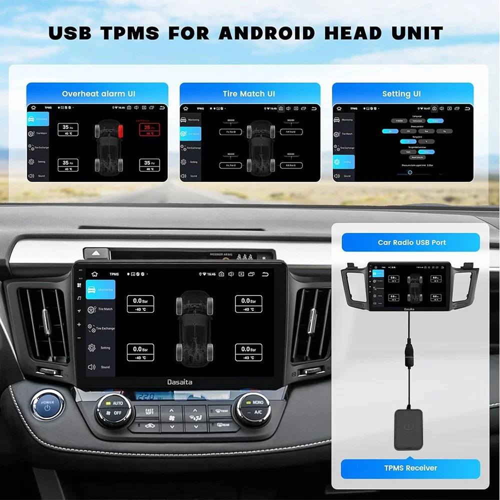 USB Android TPMS Reifendruck Überwachung System Display Alarm System – Bild 4