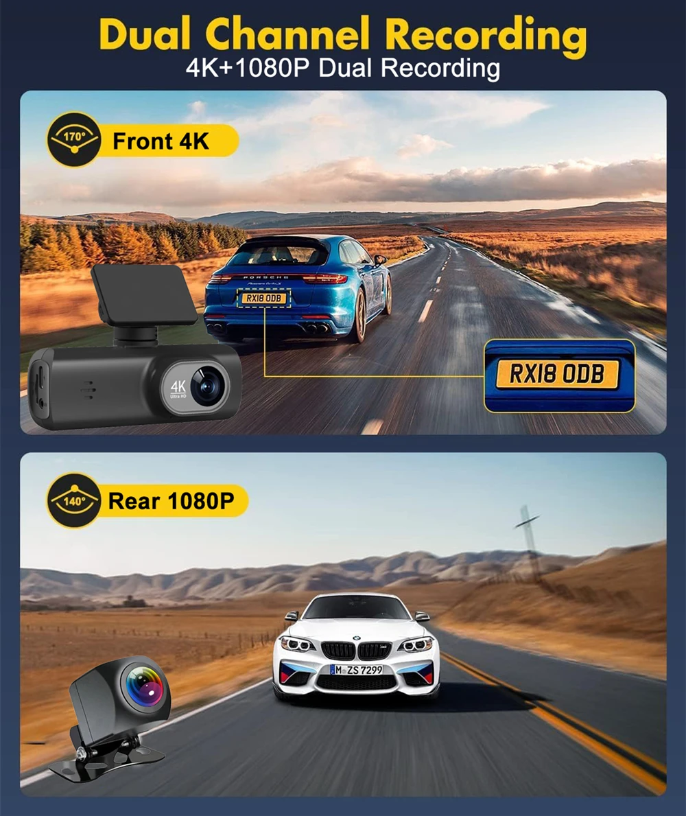 Dash Cam 4K UHD für Auto Kamera Vorne Hinten Dual Objektiv Mit GPS – Bild 2