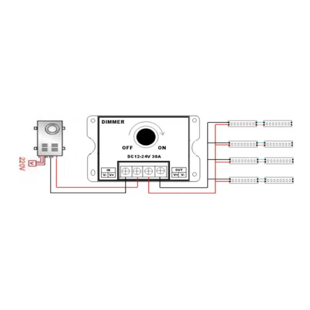 LED-Dimmer-Schalter, DC 12 V, 24 V, 8 A/30 A, Helligkeit einstellbarer – Bild 5