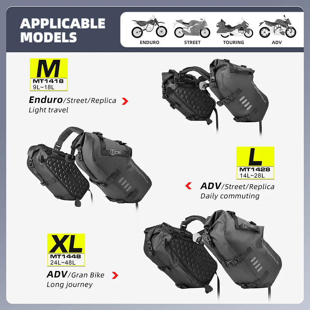 Rhinowalk Motorradtasche, 100 % wasserdicht, 18 l/28 l/48 l, großes – Bild 4