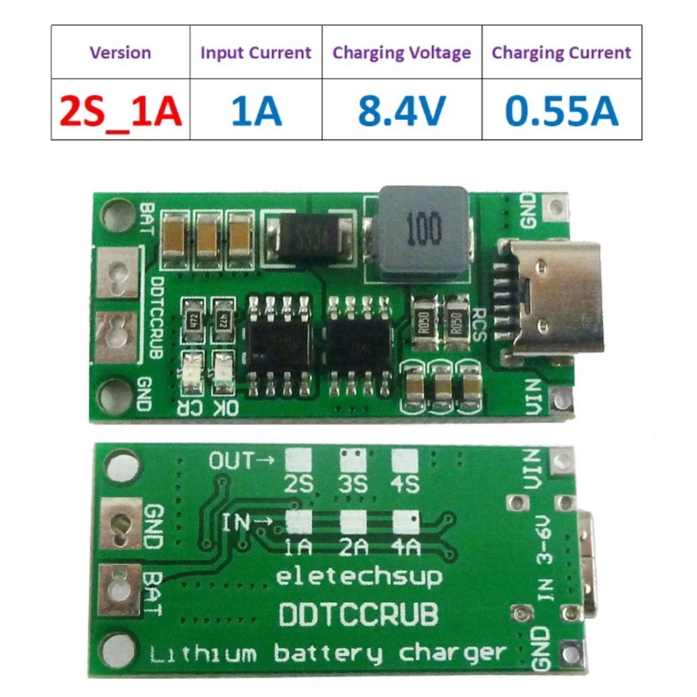 USB-C BMS Lademodul für 18650 Akkus 2S/3S/4S, Step-up Boost