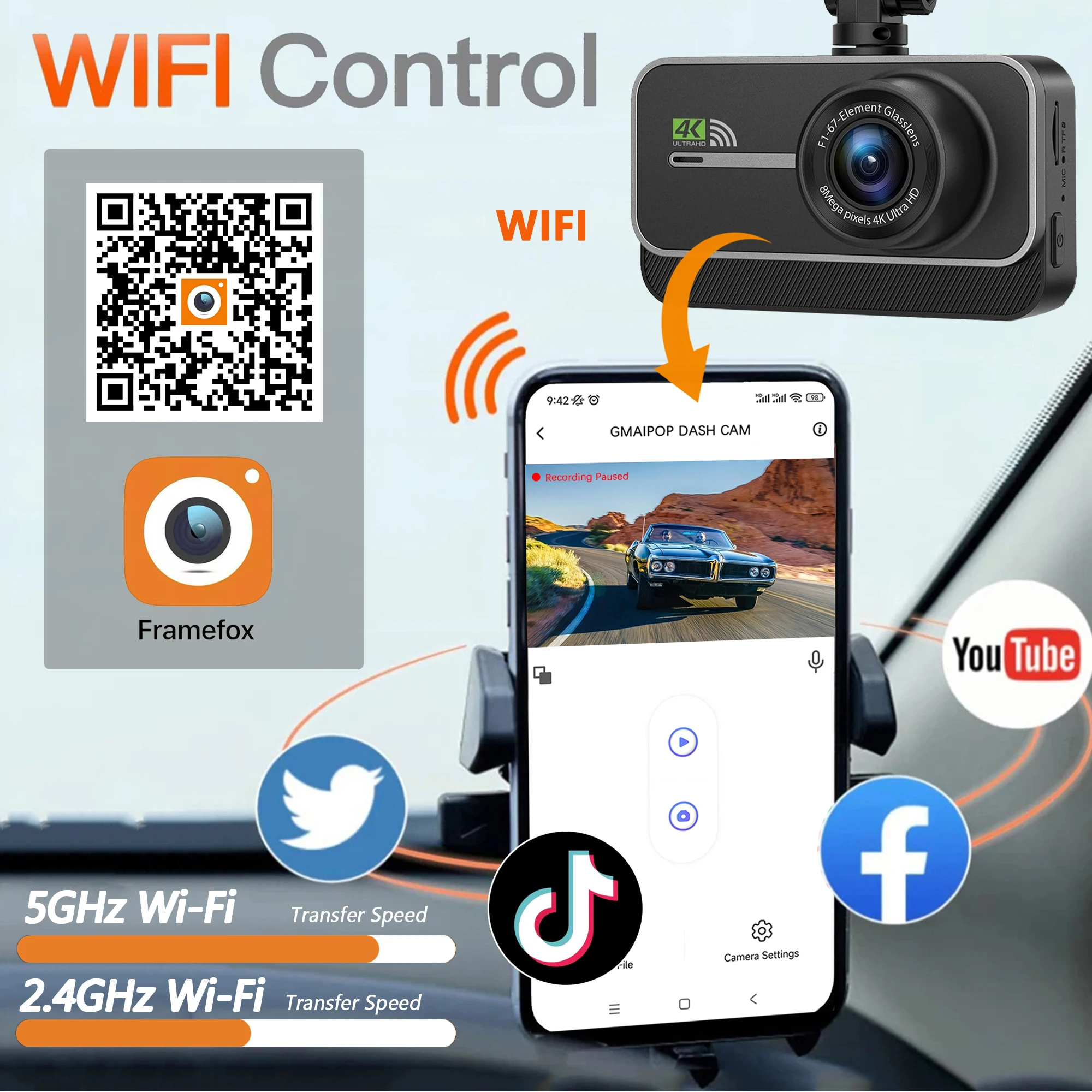 4K Dash Cam für Autos Auto Kamera Dash Cam WIFI Kamera für Auto Vorne – Bild 4
