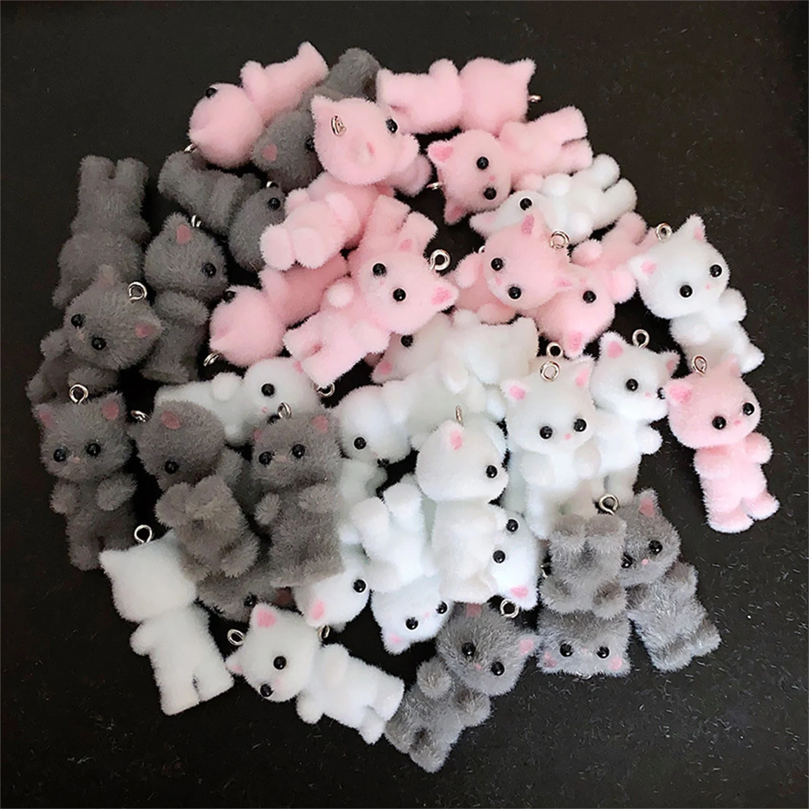 Beflockungsanhänger Kawaii Katze Tieranhänger (2 Stück) – Bild 2