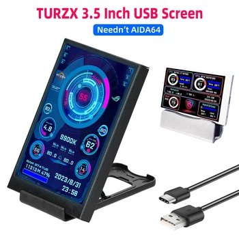 TURZX 3,5/5 Zoll IPS USB Sekundärbildschirm für Computer CPU GPU RAM HDD Monitor Typ C Display KEIN AIDA64 LCD