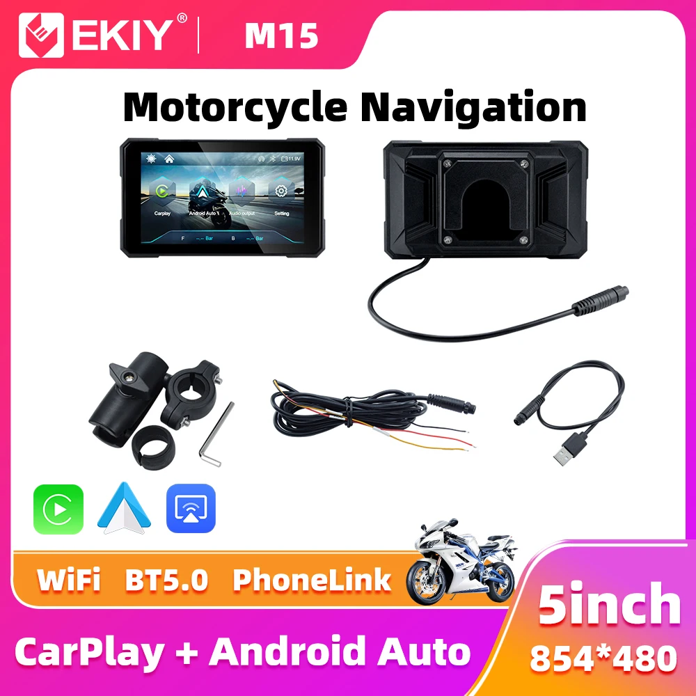 EKIY Wireless CarPlay Moto Android Auto 5,0 Zoll tragbares digitales Armaturenbrett Motorrad Navigation GPS
