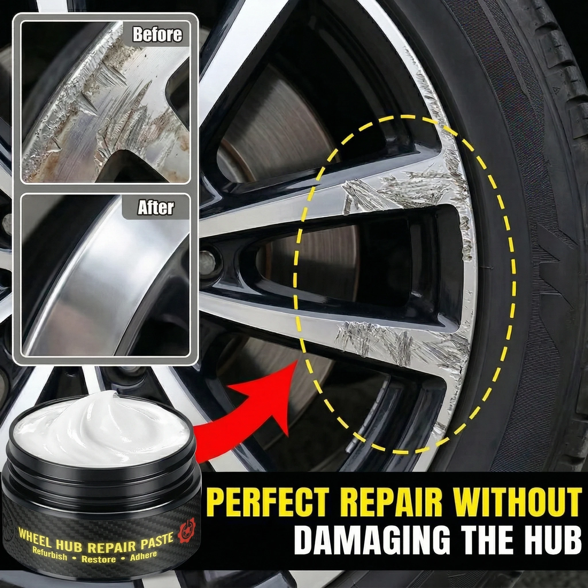 Reparaturpaste für Autofelgenkratzer, Reparaturpaste für Reifenfelgenkratzer - schwarz, weiß, silber