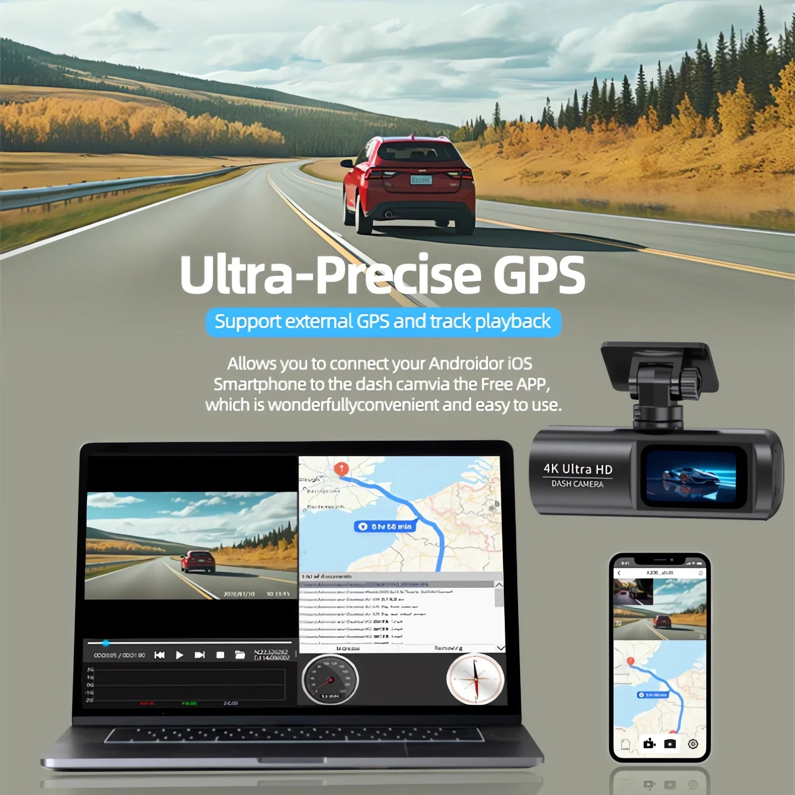 Dashcam 4K 3840*2160P WLAN Auto-DVR Vorder- und Rückkamera – Bild 6