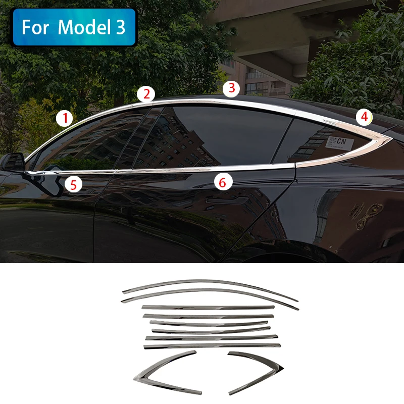 Auto Zubehör Für Tesla Modell Y 3 2017-2023 stahl Chrom schwarz Carbon Außen Fenster Molding Streifen