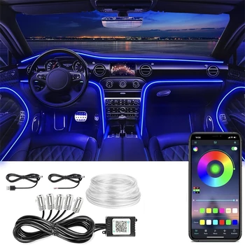 LED Auto Innen Umgebungs Streifen Lichter RGB Fiber Optic Atmosphäre Neon Beleuchtung Kit W/APP Fernbedienung