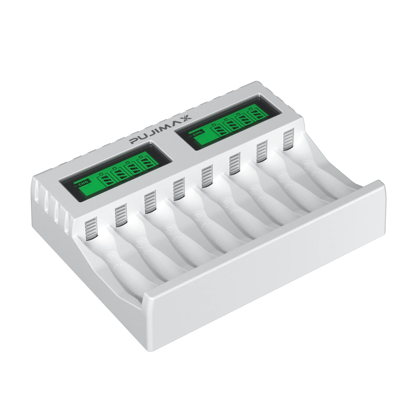 PUJIMAX 8-Slot-Akkuladegerät, geeignet für wiederaufladbare AAA/AA-Batterien, Kurzschlussschutz, LED-Anzeige