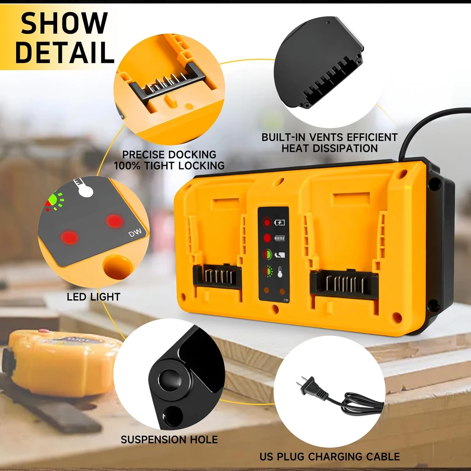 90 W schnelles Dual-Akku-Ladegerät, Ersatz für Dewalt 18 V 20 V – Bild 5