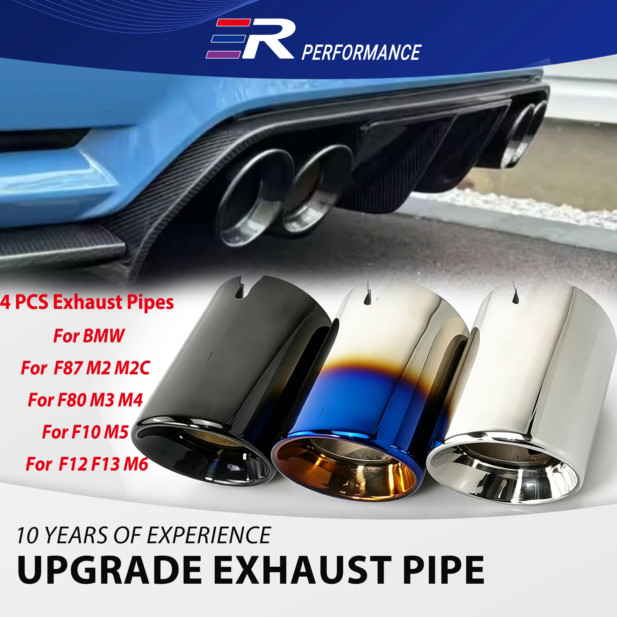 Auspuffblenden für BMW F87 M2 M2C F80 M3 F82 F83 M4 F10 M5 F12 F13 M6, Edelstahl, Autozubehör (4 Stück)