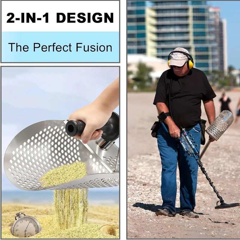 Edelstahl Strand Sand Scoop Metall Erkennen mit Griff Werkzeug – Bild 2