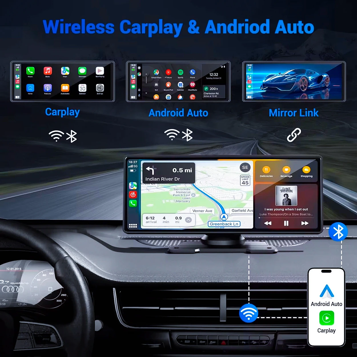 Pionray 7/10 Zoll Android Auto Universal Tragbare CarPlay für Auto – Bild 2