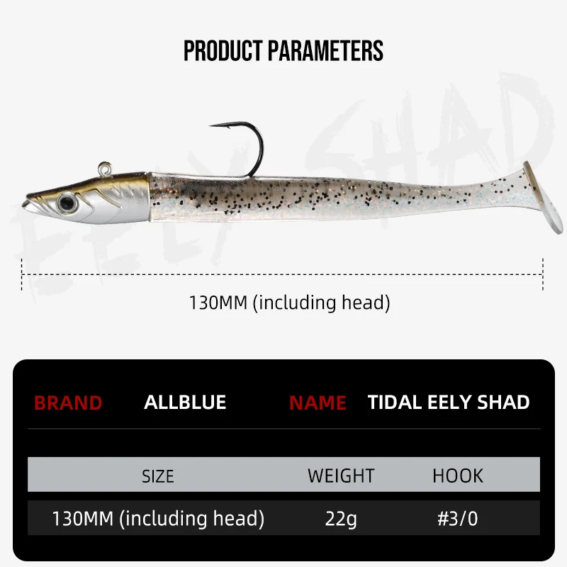 ALLBLUE Tidal Eely Shad 13cm 22g Weicher Aal-Angelköder Paddle Tail – Bild 3