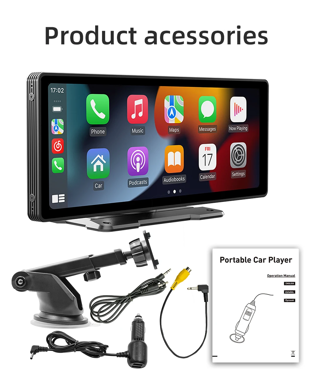 BQCC 10,26 Zoll Tragbare Drahtlose Carplay Bildschirm HD Hinten – Bild 6