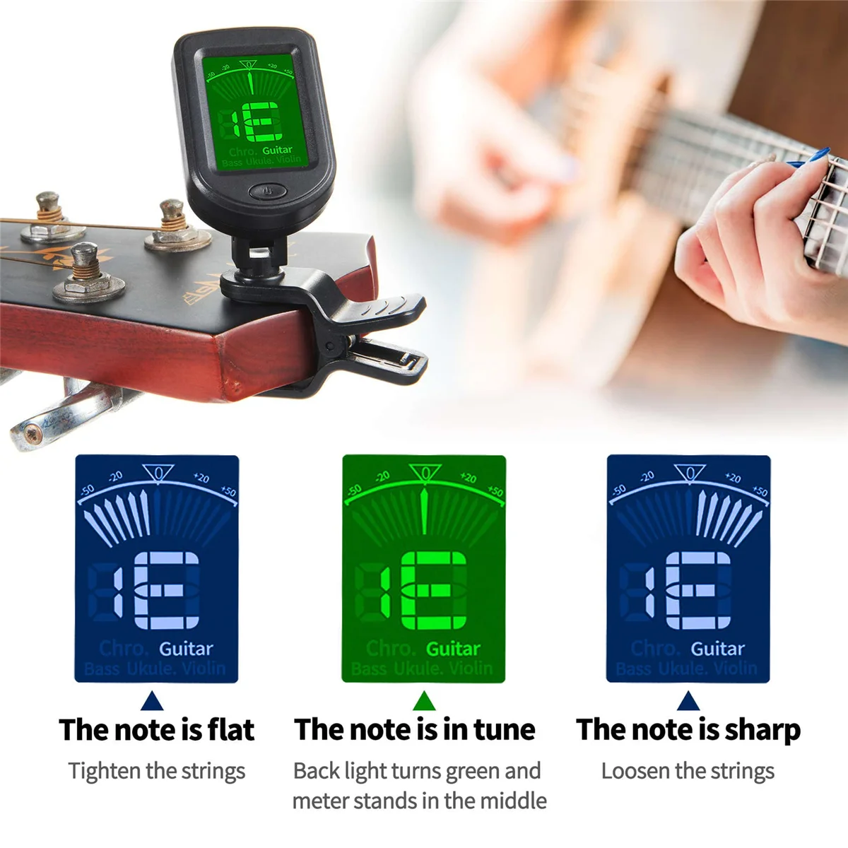 Miwayer Gitarrenstimmgerät zum Anklipsen, elektronisches Stimmgerät – Bild 3