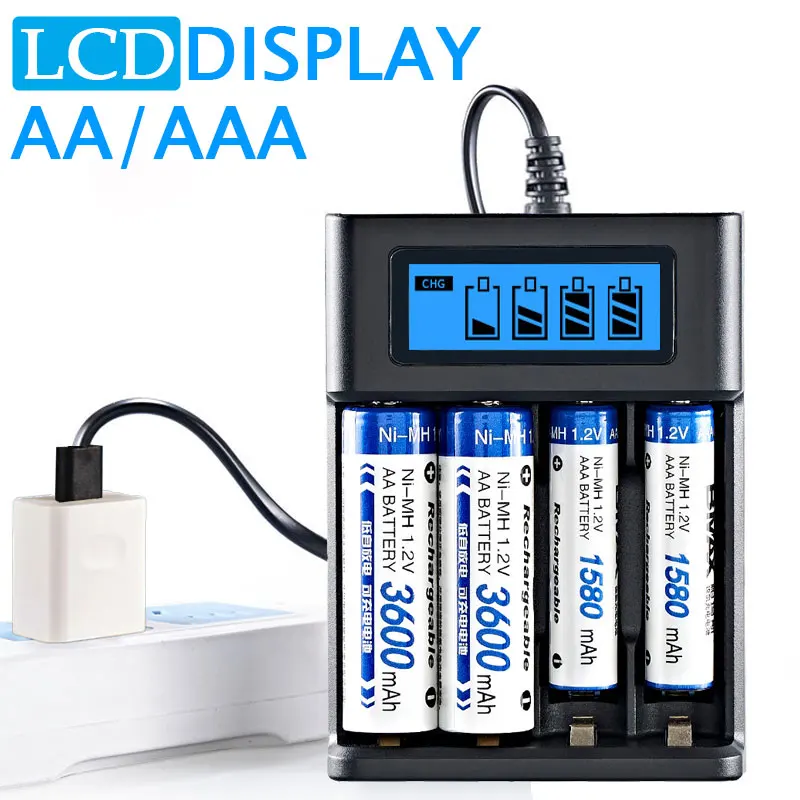 LCD-Display AA / AAA-Batterie USB-Ladegerät 4 Steckplätze für NI-MH / NI-CD AA AAA 1,2 V wiederaufladbare