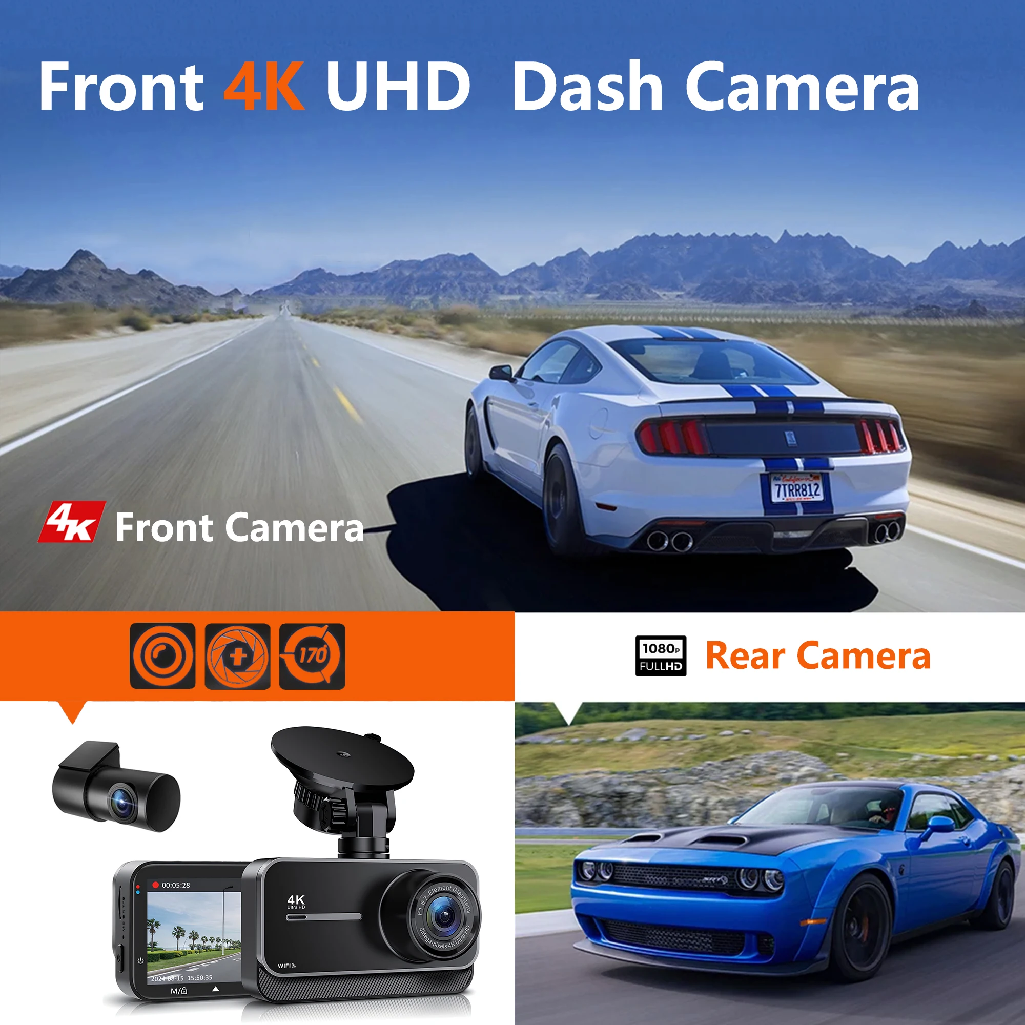 4K Dash Cam für Autos Auto Kamera Dash Cam WIFI Kamera für Auto Vorne – Bild 2