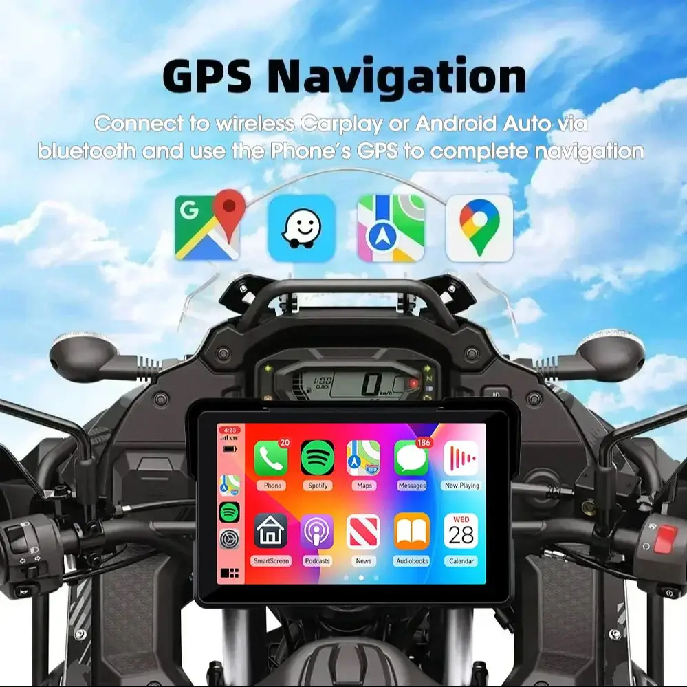 Jansite 5/7 Zoll Carplay Motorrad-DVR-Navigation GPS Wireless CarPlay – Bild 5