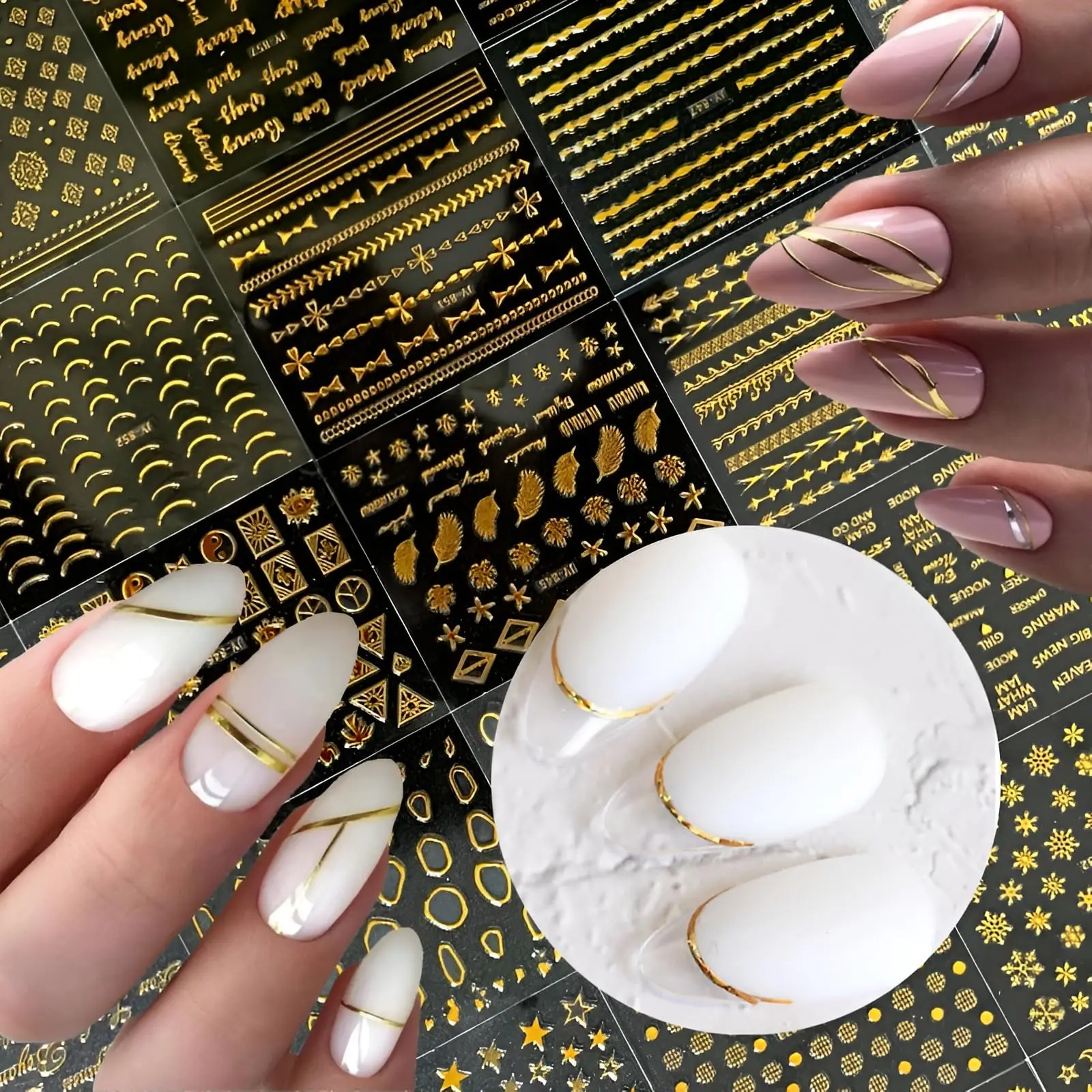 30 Blatt goldene Nagelkunst-Aufkleber, 3D-selbstklebende – Bild 4