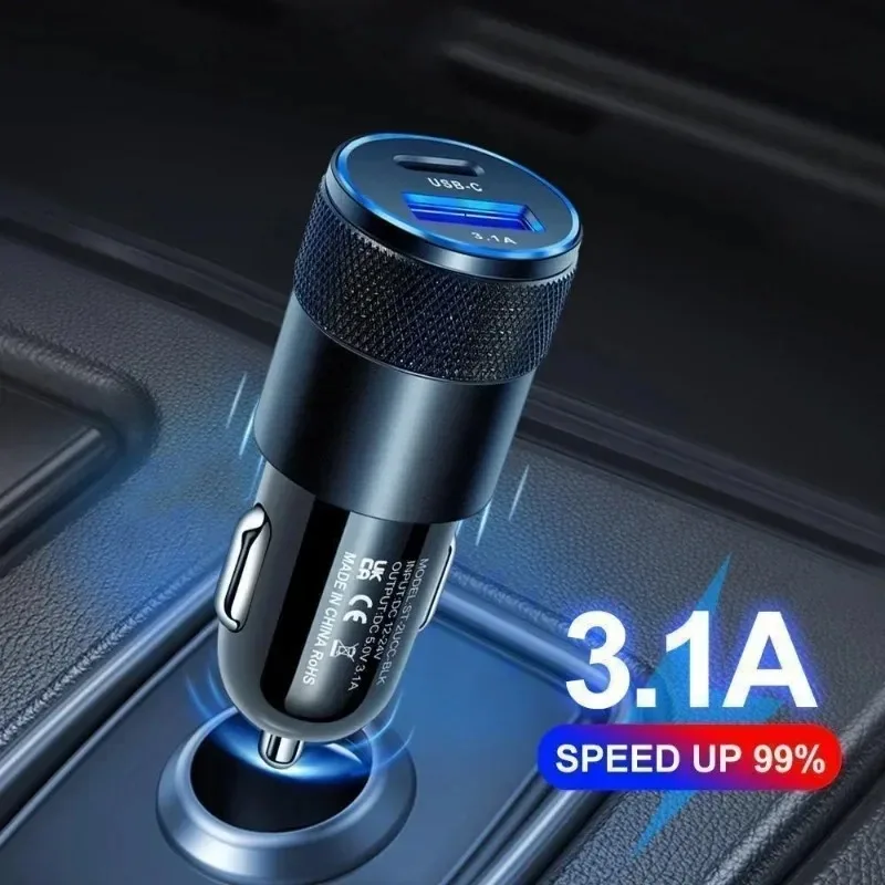 USB-C Schnell-Autoladegerät, 15W 3,1A PD Typ-C Autoadapter 2-Port – Bild 2
