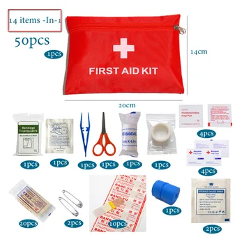 Set, tragbares Erste-Hilfe-Set, rotes Auto-Notfallset, Zubehör für Zuhause, Familie, Reisen (50 Stück)