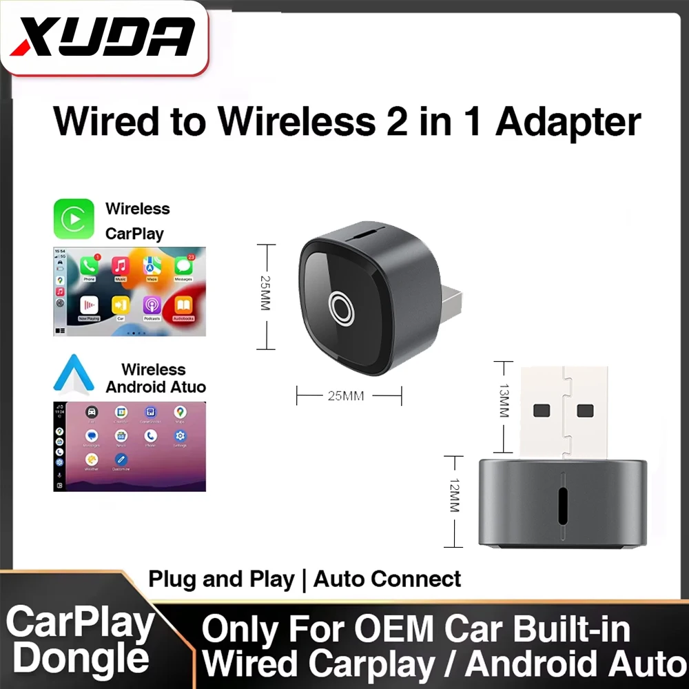 XUDA 2in1 Wireless CarPlay Adapter Android Auto AI Smart Box Auto Intelligente Systeme Für VW Toyota Nissan