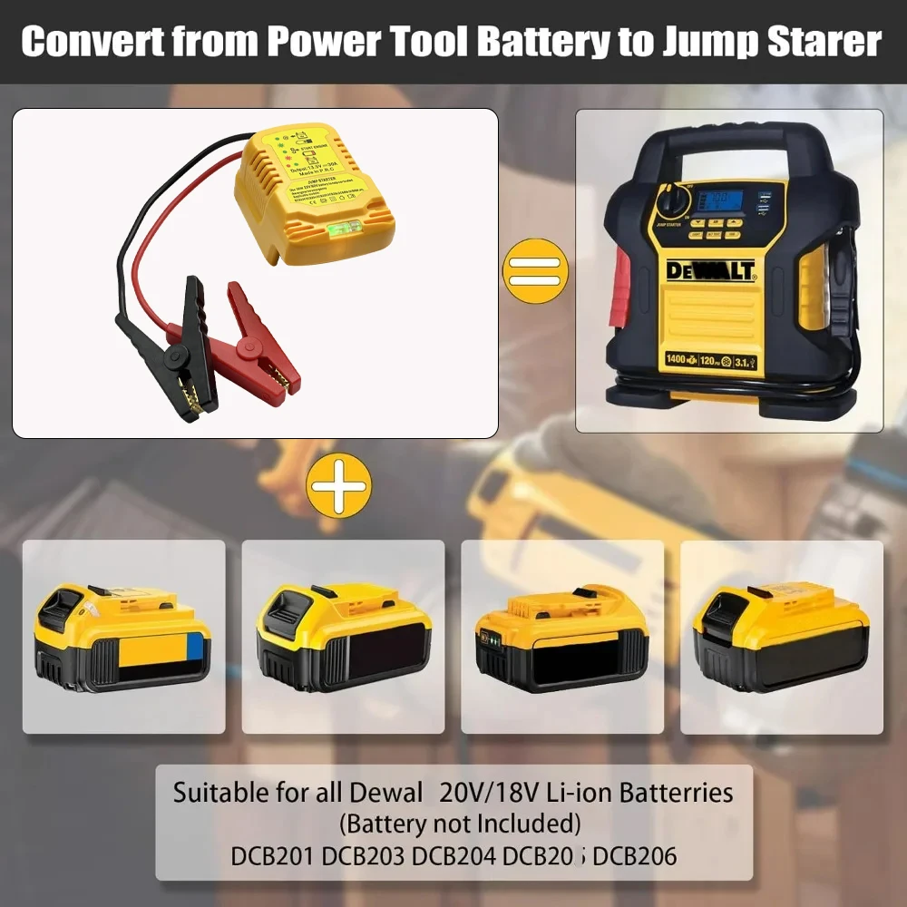 Starthilfe-Adapter für DeWalt 20V Akku mit Starthilfekabelklemmen – Bild 5