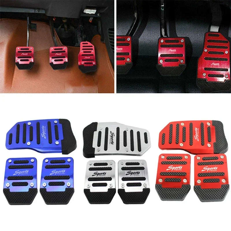Universal-Set Rutschfeste Aluminium-Pedalabdeckungen für Manuelles Getriebe Rot/Blau/Silber (2 Stück)