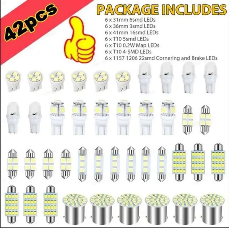 Autolichter T10 6000 K SMD LED Ersatz Nummernschild/Lesen Xenon Weiß Innenbeleuchtung Lampen (42 Stück)