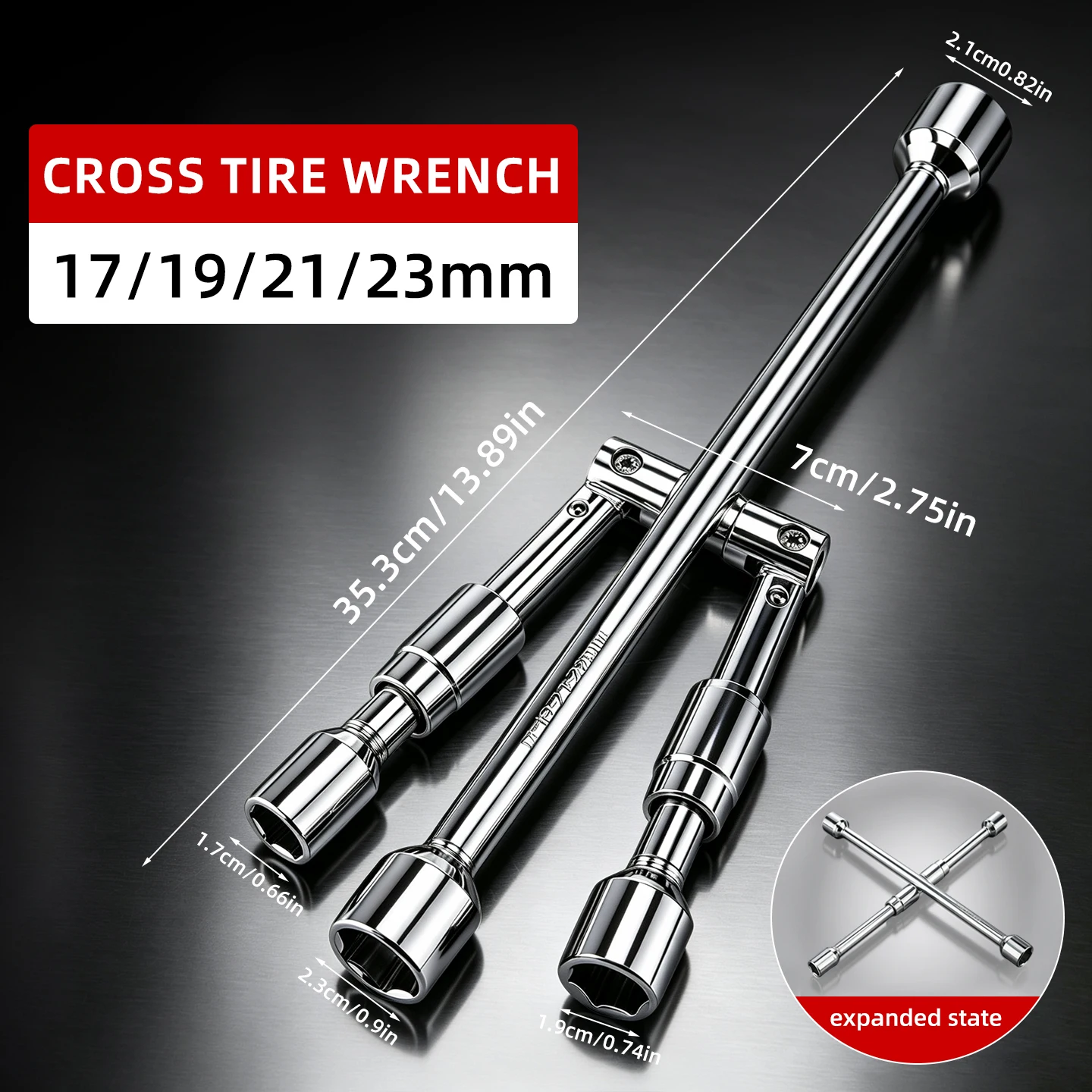 Faltbarer Kreuzschlüssel für Reifen 17-19-21-23mm Verstärkter Radmutternschlüssel Auto-Reifenreparaturwerkzeug