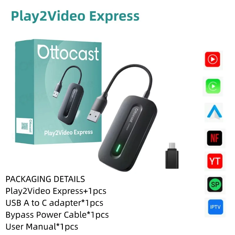 OTTOCAST Play2Video Express Wireless CarPlay Android Auto Adapter für Youtube Netflix für Volvo Chevrolet VW
