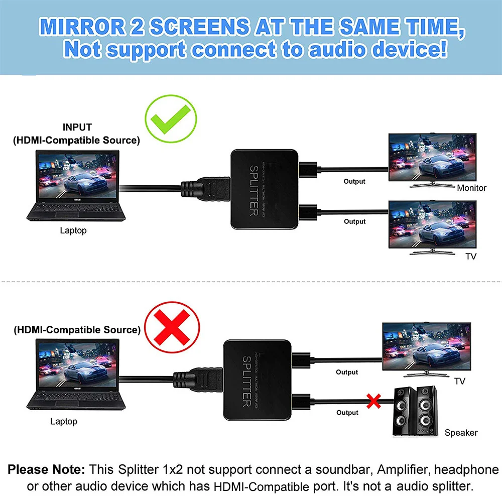 4K HDMI-kompatibel 1x2 Splitter Schalter 1 in 2 Out Video Distributor – Bild 5