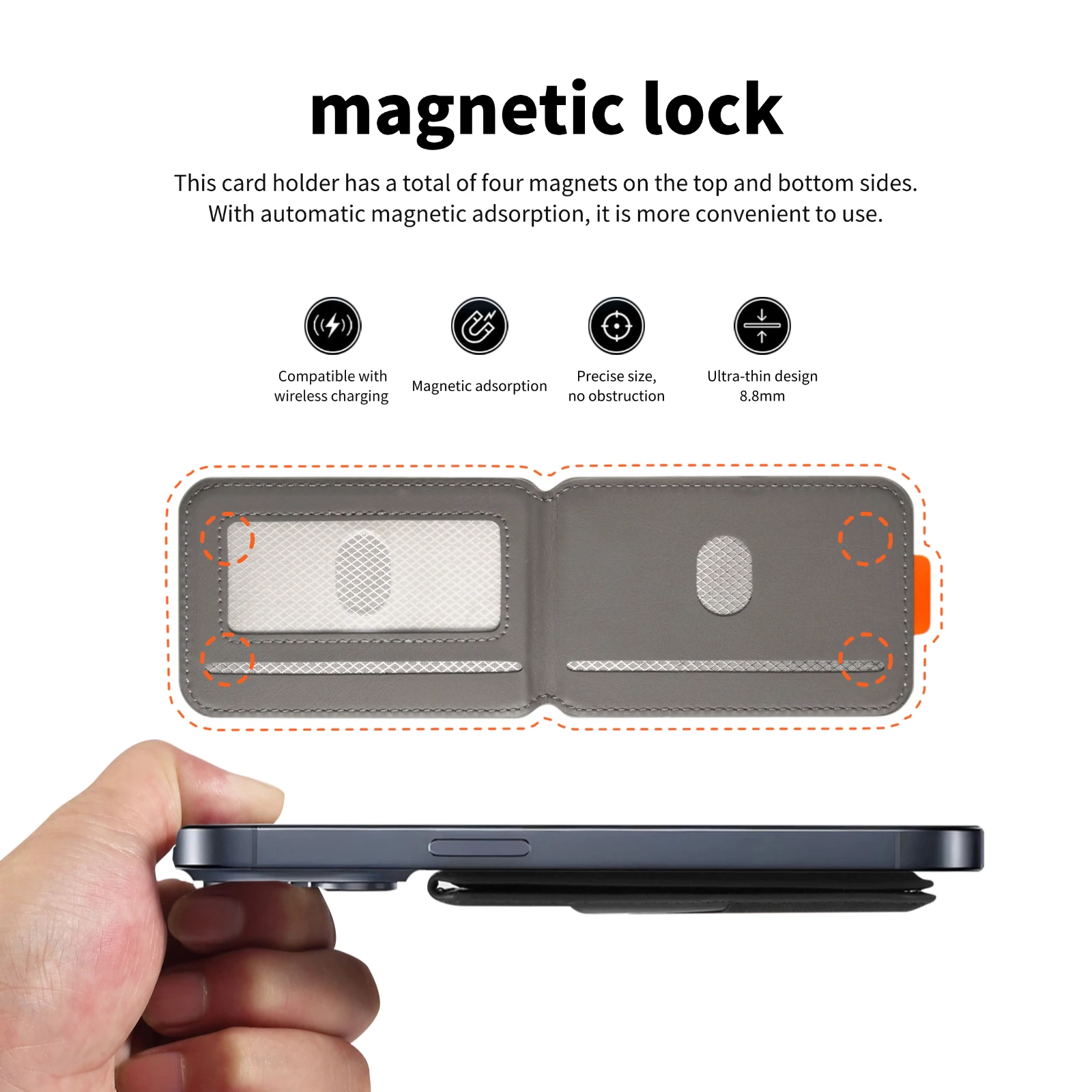 Premium PU-Leder Magnetischer Telefonkartenhalter, RFID Anti-Skimming – Bild 2