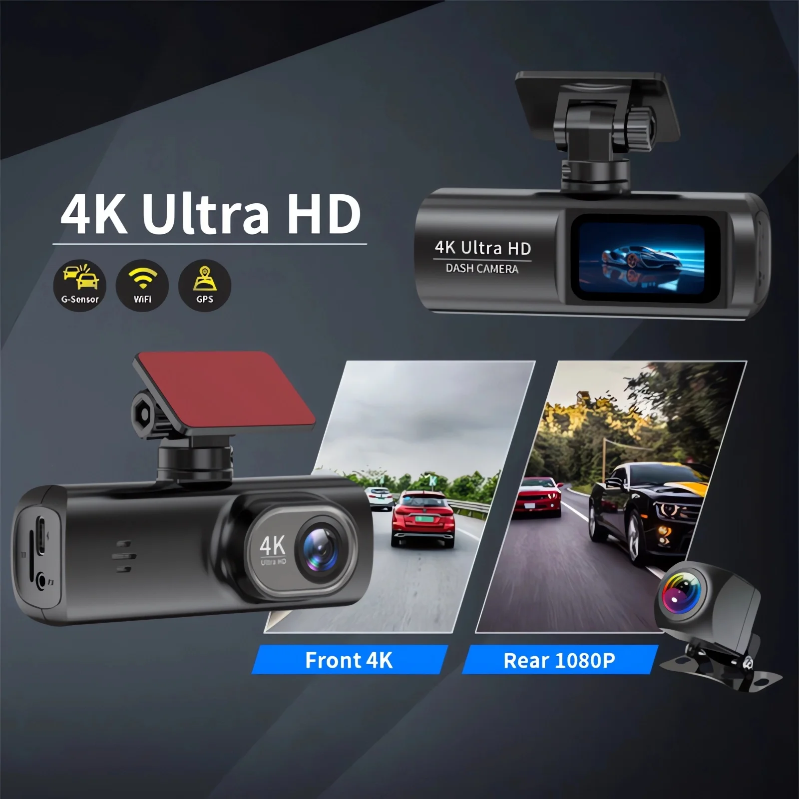 Dashcam 4K 3840*2160P WLAN Auto-DVR Vorder- und Rückkamera – Bild 2