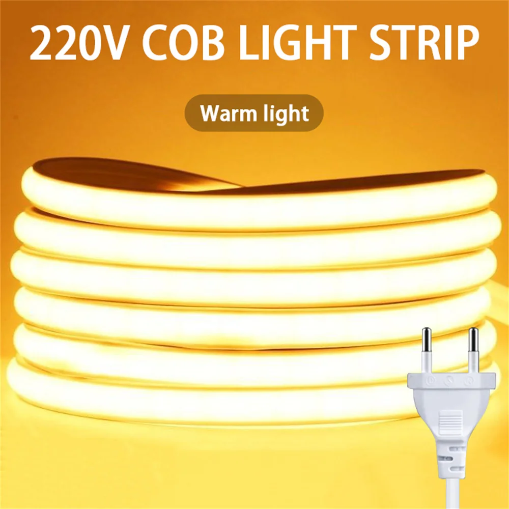 220V LED-Band Selbstklebend Hochhelle COB LED-Streifen für Raumbeleuchtung Flexibles LED-Band für Heim