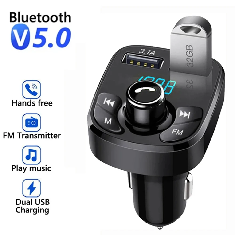 Auto-Freisprecheinrichtung, Bluetooth-kompatibel, 5.0 FM-Transmitter, Carkit, MP3-Modulator, Player