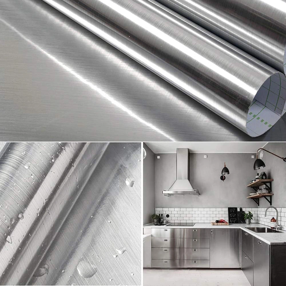 40 cm Metall-Wandaufkleber aus gebürstetem Silber, Edelstahl, für Küche, Wohnzimmer, Kühlschrank