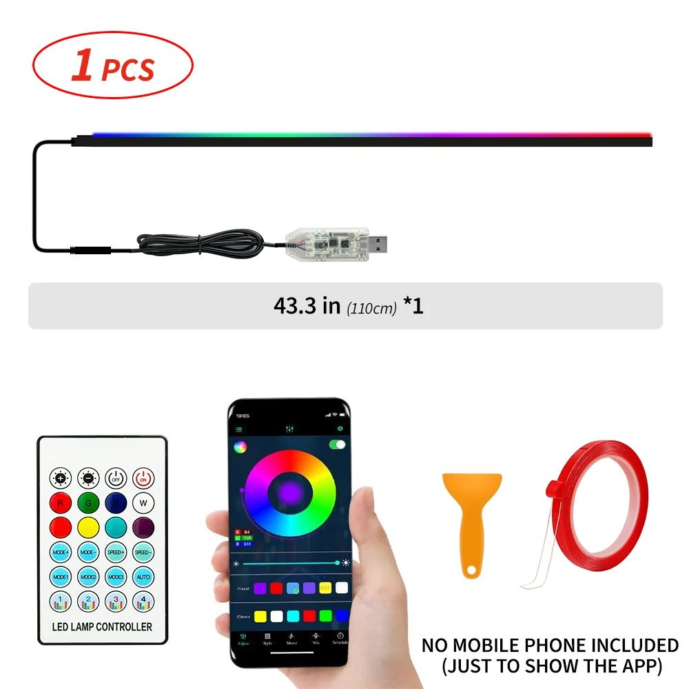 110 cm APP Control Auto Umgebungs Lichter LED Innen RGB Symphonie Atmosphäre Licht Acryl Streifen Dashboard