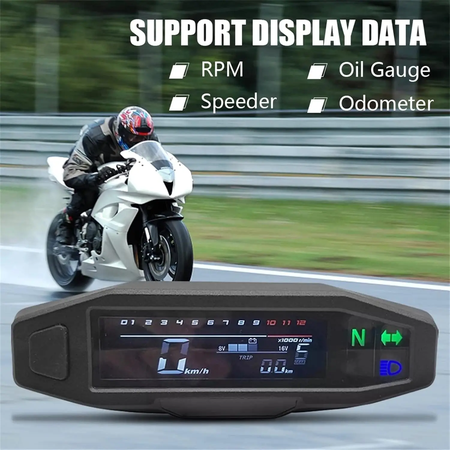 Universal Motorrad Tachometer Digitale Geschwindigkeit Meter LED – Bild 5